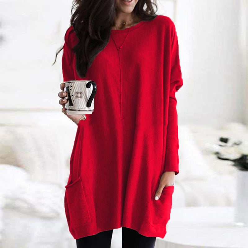 Women's Long-Line Pullover Jumper in Red