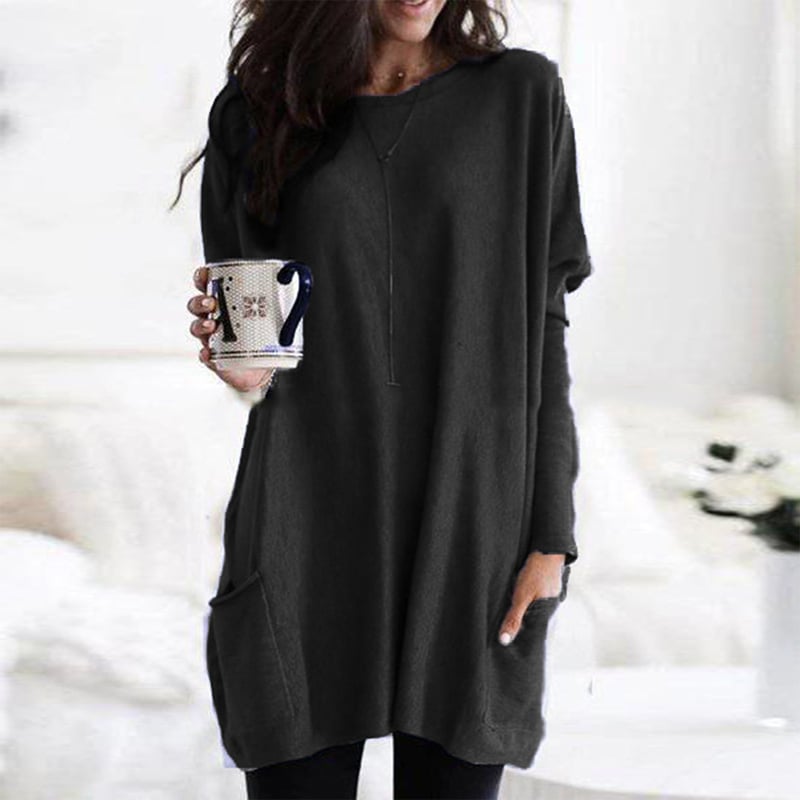 Women's Long-Line Pullover Jumper in Black