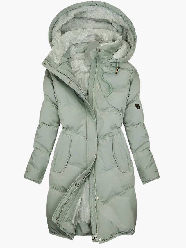 Women's Long Hooded Faux-Fur Winter Coat in Green