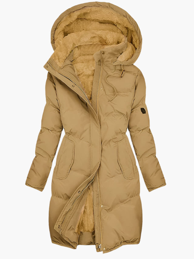 Women's Long Hooded Faux-Fur Winter Coat in Yellow