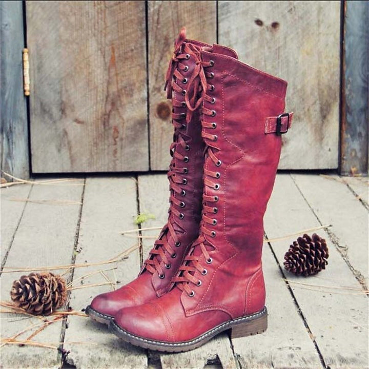 Women's High Lace-Up Riding Boots in Red