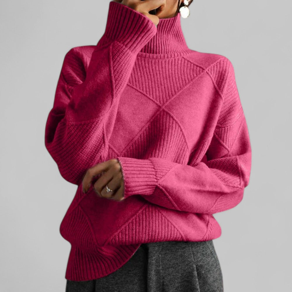 Women's Loose Roll-Neck Jumper in Pink