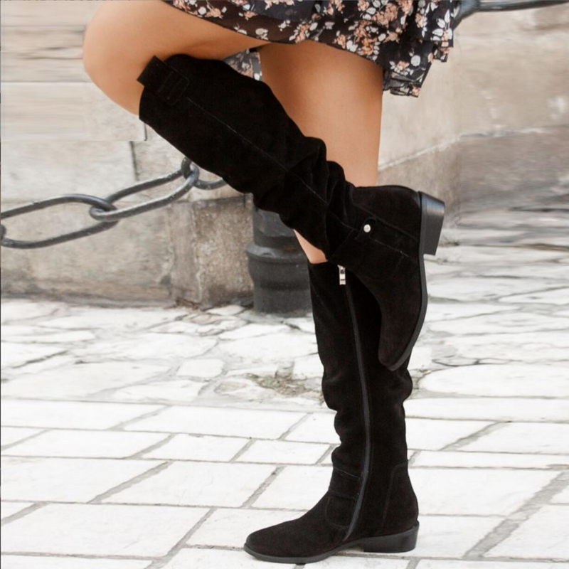 Women's Knee-High Flat Boots in Black