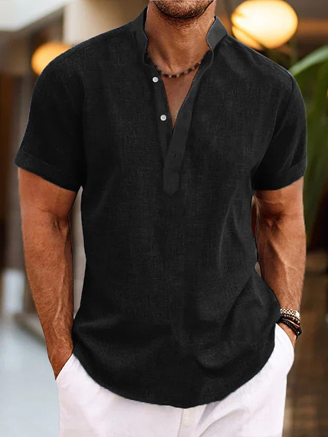 Men's Short-Sleeve Henley Shirt in Black