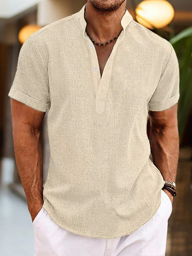 Men's Short-Sleeve Henley Shirt in Khaki