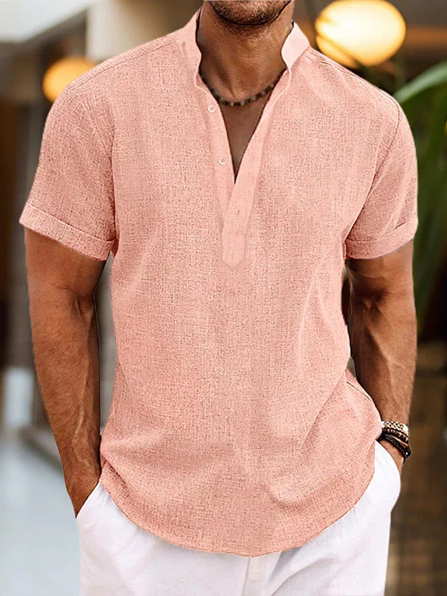 Men's Short-Sleeve Henley Shirt in Pink