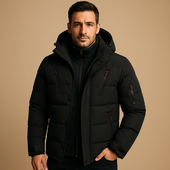 Men's Robust Thick Winter Jacket with Zip in Black