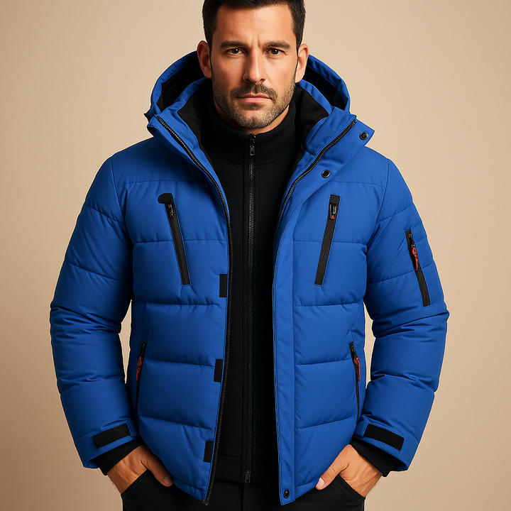Men's Robust Thick Winter Jacket with Zip in Blue