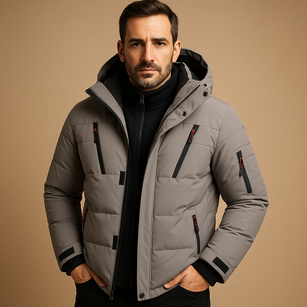 Men's Robust Thick Winter Jacket with Zip in Grey